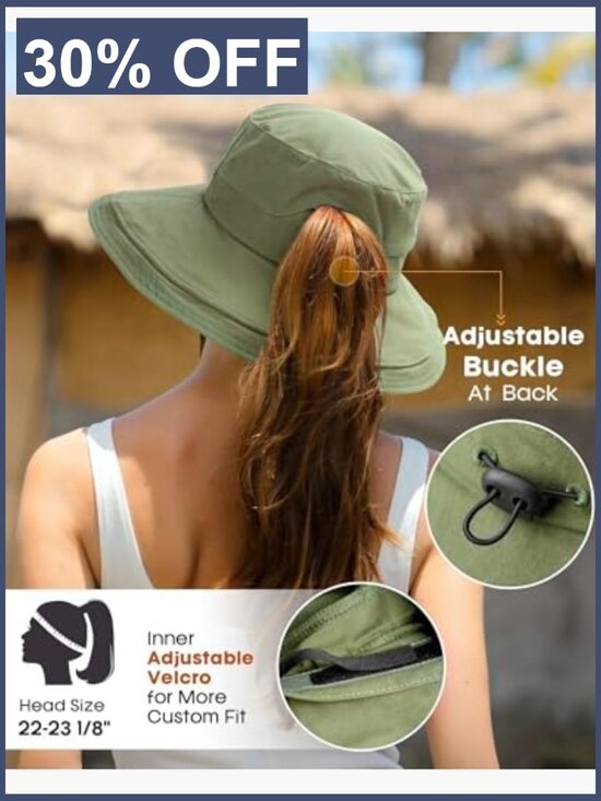 Wide Brim Sun Hat with Ponytail Hole UPF 50+ Adjustable Outdoor Hat main image 6